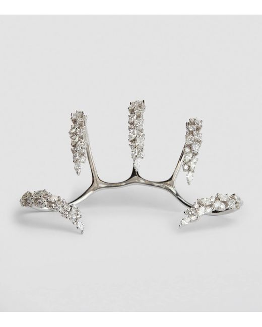 YEPREM Metallic And Diamond Y-Conic Four-Finger Ring