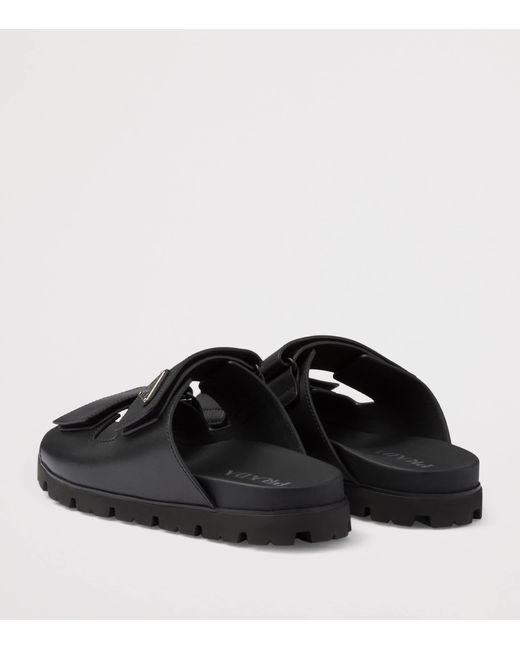 Prada Black Leather Triangle Sandals for men