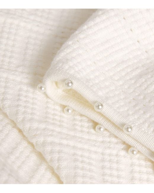Maje White Pointelle Beaded Midi Dress