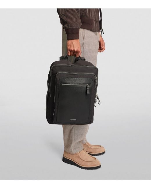 Giorgio Armani Black Leather-Trim Backpack for men