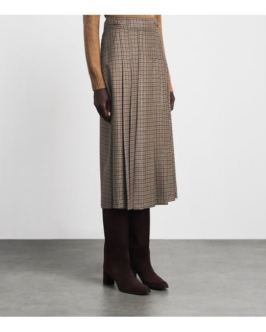 Gabriela Hearst Brown Wool-Silk Houndstooth Wesley Midi Skirt