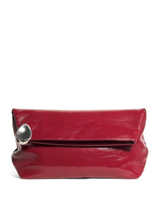 Jil Sander Red Patent Leather Jewel Zip Clutch Bag