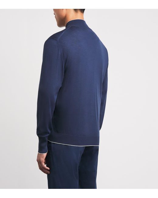 Eleventy Blue Merino Wool Double-Zip Cardigan for men