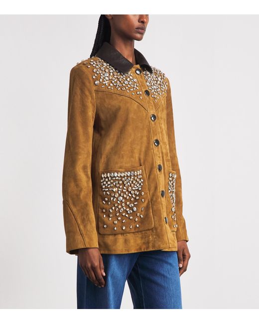 Veronica Beard Brown Suede Embellished Shannon Jacket