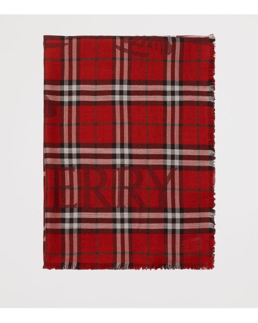 Burberry Red Wool-Silk Wide Ekd Check Scarf