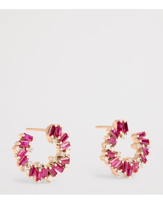 Suzanne Kalan White Diamond And Ruby Frenzy Spiral Earrings