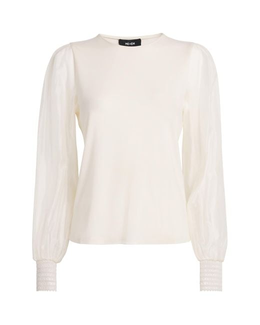 ME+EM White Jersey Ballon-Sleeve Blouse