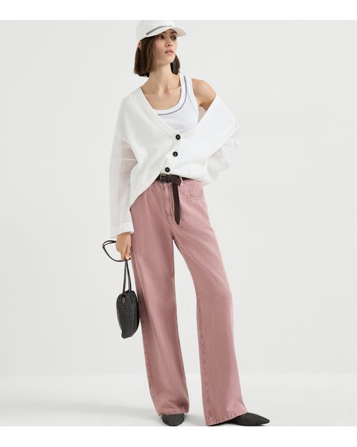 Brunello Cucinelli White Cotton Organza-Sleeve Cardigan
