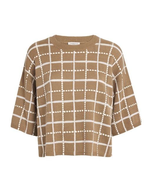 Lafayette 148 New York Natural Cashmere-Linen-Blend Grid Sweater