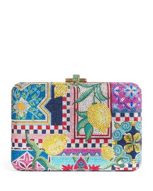 Judith Leiber Blue Embellished Slim Slide Clutch Bag