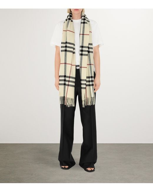 Burberry White Cashmere Wide Check Scarf