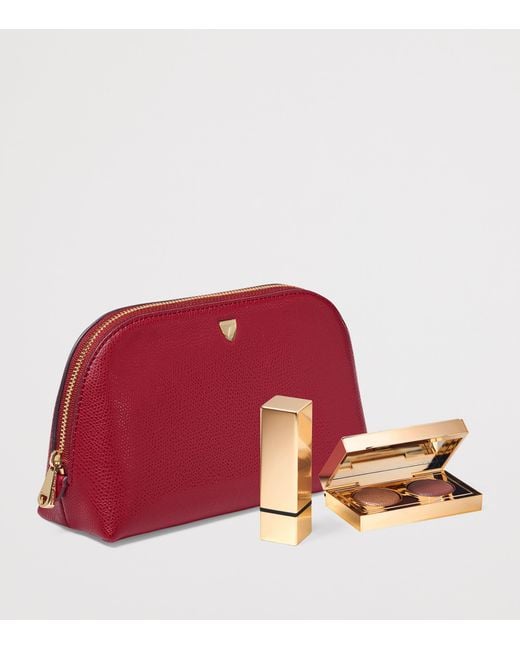 Aspinal Red Small Grained Leather Cosmetics Case