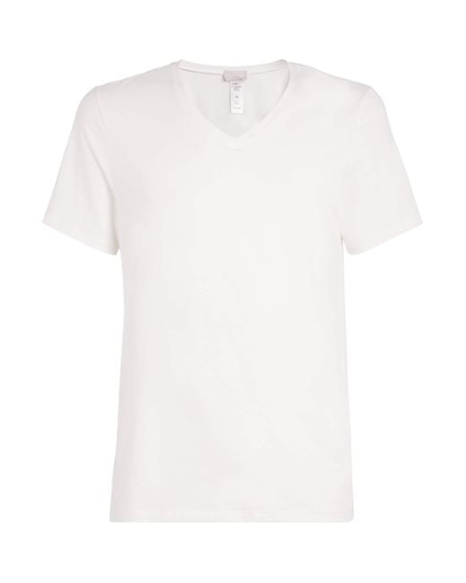 Hanro White Cotton Superior V-Neck T-Shirt for men