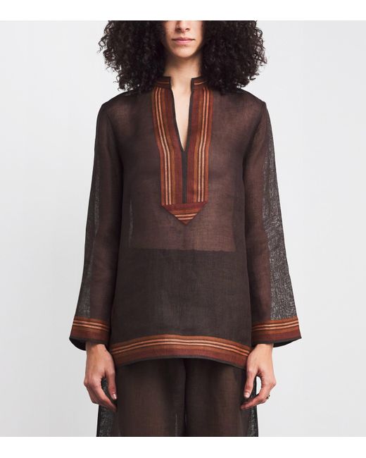 Tory Burch Brown Linen Stripe Tunic