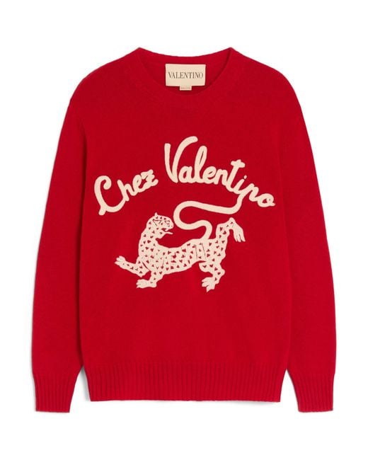Valentino Red Wool Graphic Sweater