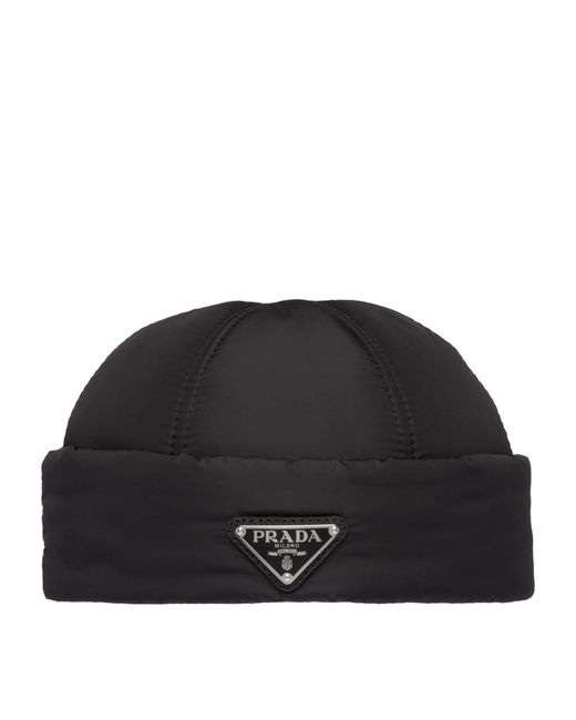 Prada Black Re-Nylon Logo Beanie for men