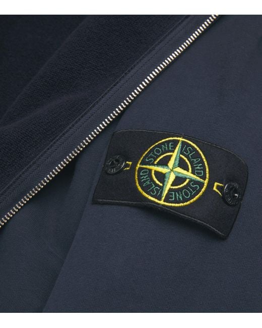 Stone Island Blue Cotton Compass Logo Zip-Up Hoodie for men