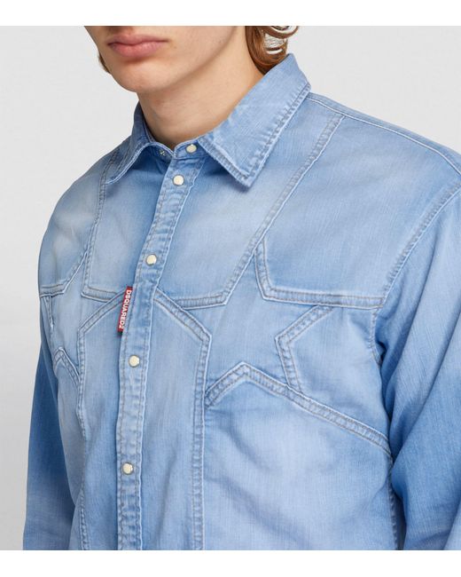 DSquared² Blue Star-chest Denim Shirt for men