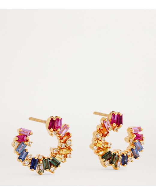 Suzanne Kalan White Diamond And Sapphire Shimmer Sideways Hoop Earrings