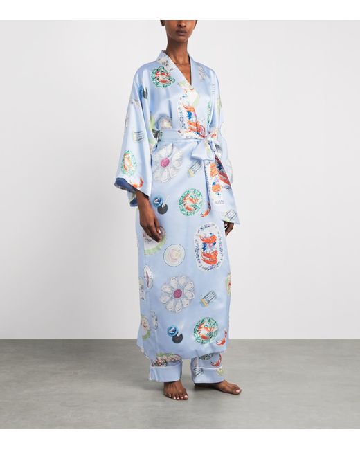 Olivia Von Halle Blue Silk Queenie Cadiz Seafood Night Robe