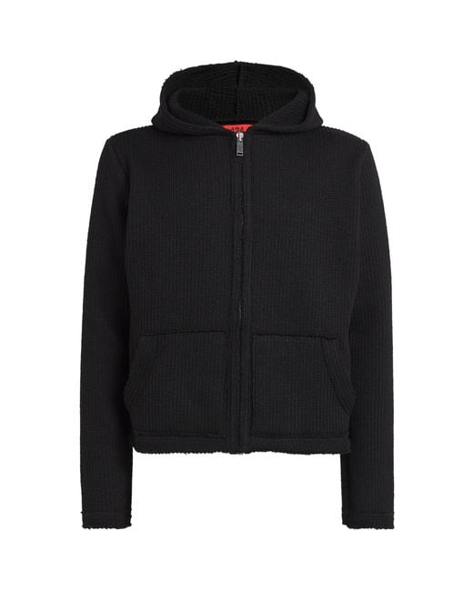 424 Black Ribbed Zip-Up Hoodie for men