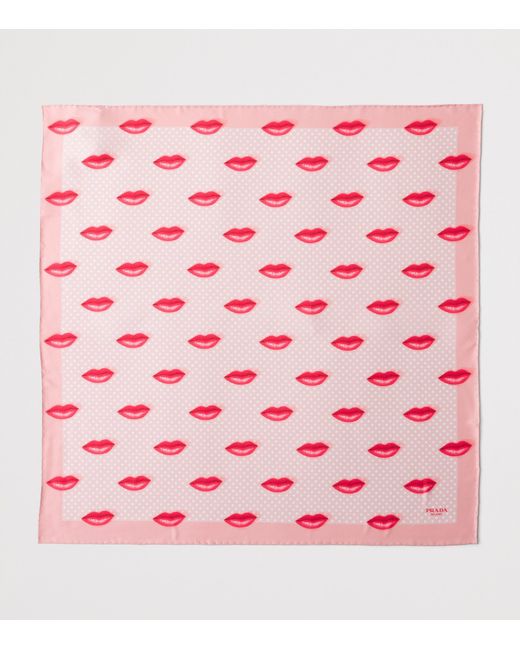 Prada Pink Silk Lips Print Scarf