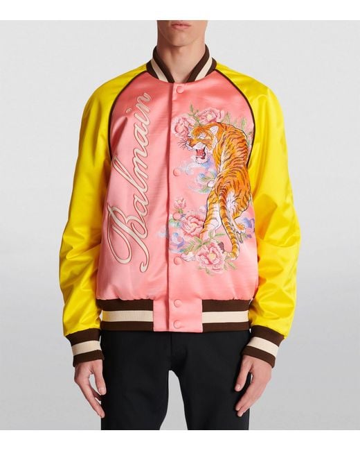 Balmain Pink Tiger Embroidered Bomber Jacket for men