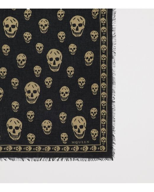 McQueen Black Modal-Silk Skull Scarf for men