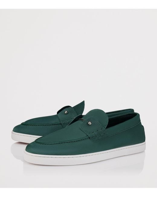 Christian Louboutin Green Chambeliboat Leather Boat Shoes for men