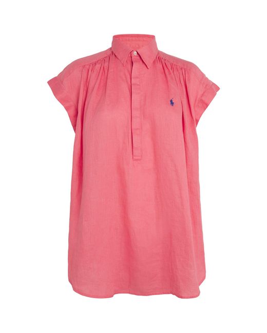 Polo Ralph Lauren Pink Linen Polo Pony Shirt