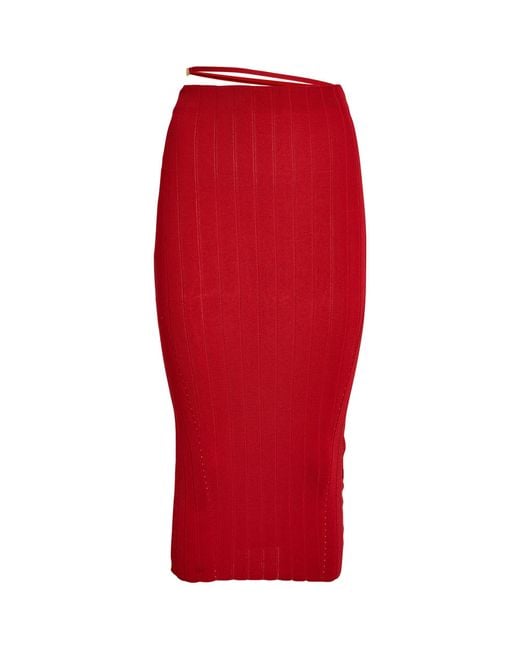 Jacquemus Red Rib-knit Pralù Midi Skirt