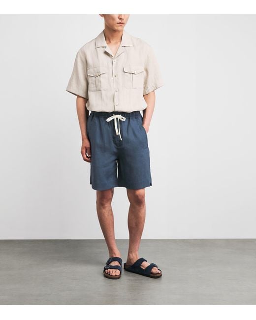Eleventy Blue Linen Drawstring Bermuda Shorts for men