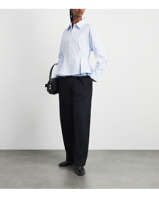 Sandro Blue Cotton Stripe Peplum Shirt