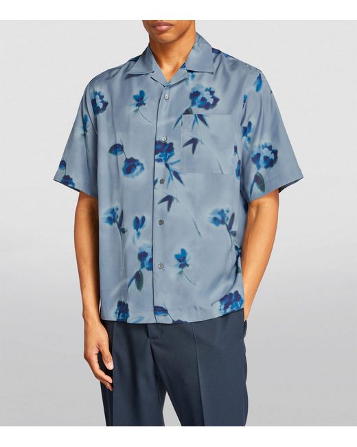 OAMC Blue Short-sleeve Floral Print Shirt for men