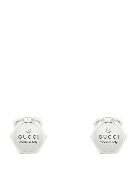 Gucci White Sterling Silver Trademark Cufflinks for men