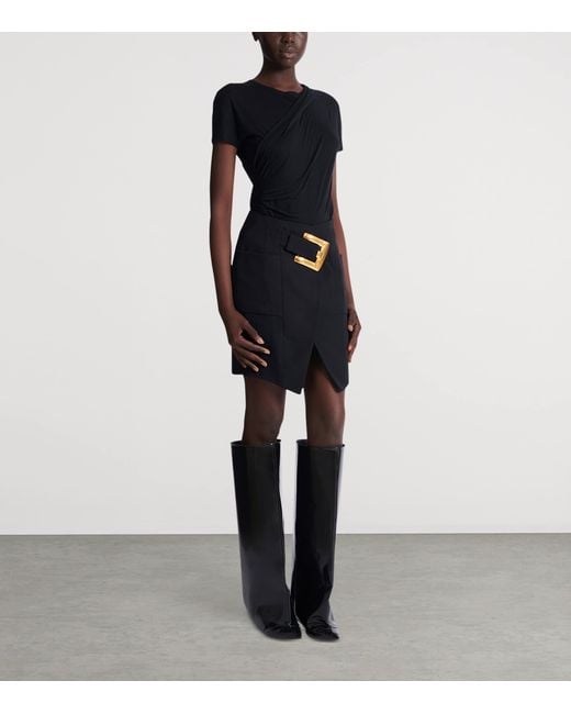 Balmain Black Virgin Wool Belted Mini Skirt
