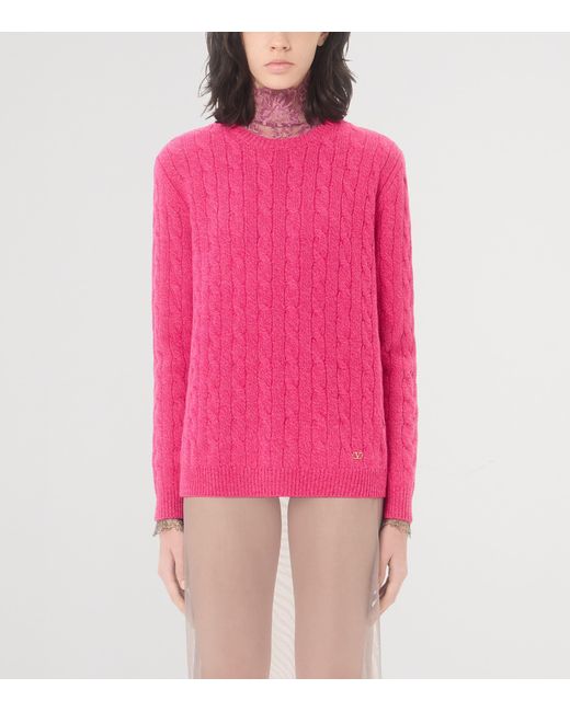Valentino Pink Virgin Wool Cable-Knit Sweater