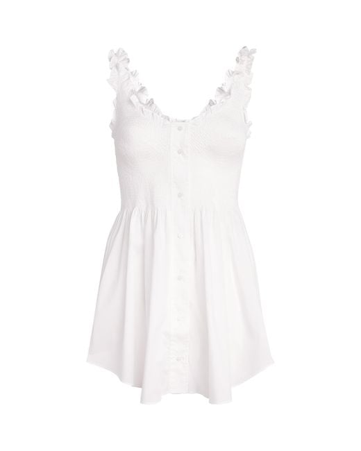 Skims White Cotton-Blend Poplin Apparel Smocked Mini Dress