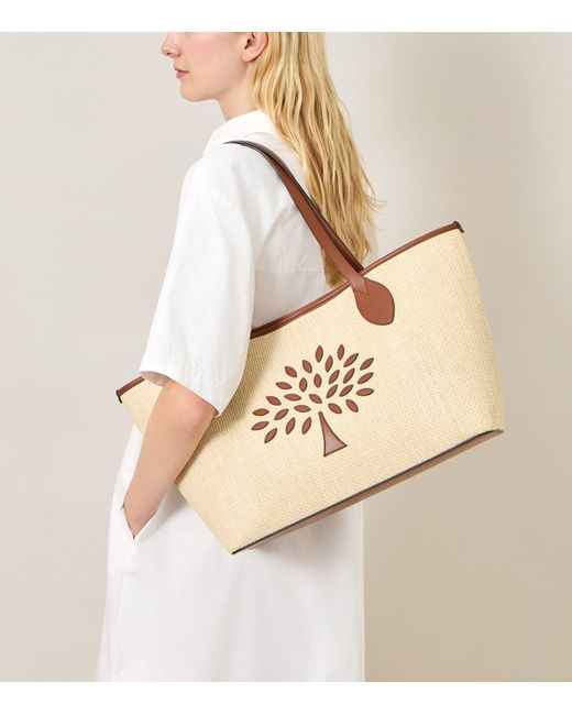 Mulberry Natural Small Raffia-Leather Tree Tote Bag