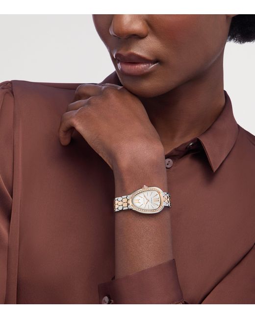 BVLGARI White Stainless Steel, Rose And Diamond Serpenti Seduttori Watch