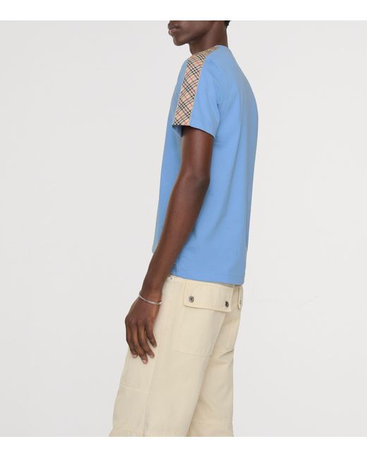 Burberry Blue Check-Trim T-Shirt for men