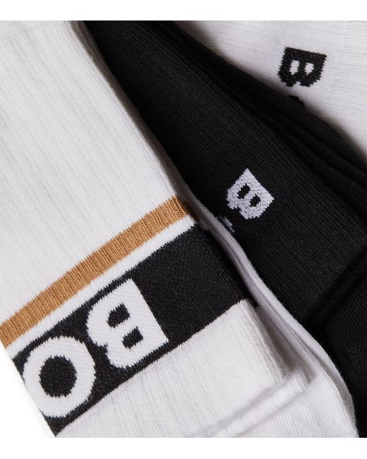 Boss White Cotton-blend Logo Socks (pack Of 3) for men
