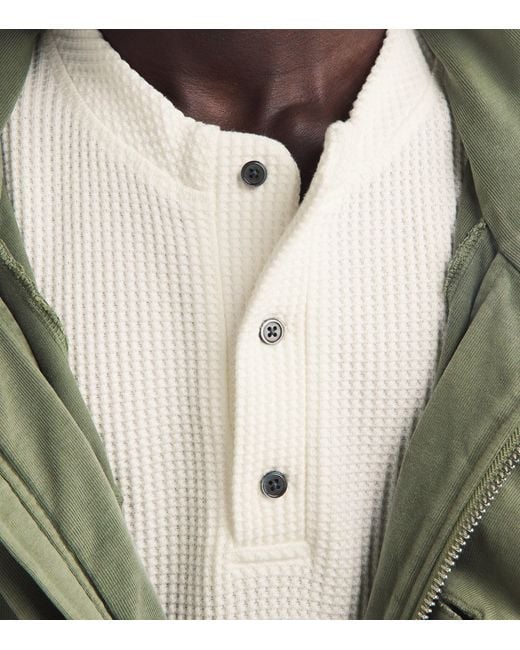 424 White Waffle-Knit Long-Sleeve Henley Top for men