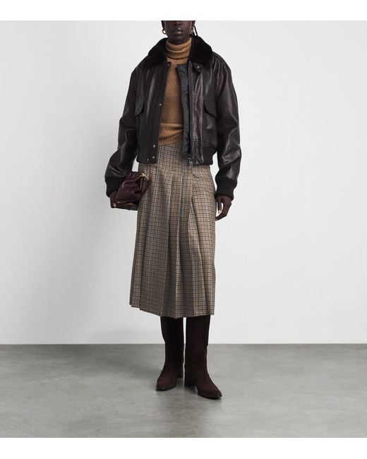 Gabriela Hearst Brown Wool-Silk Houndstooth Wesley Midi Skirt