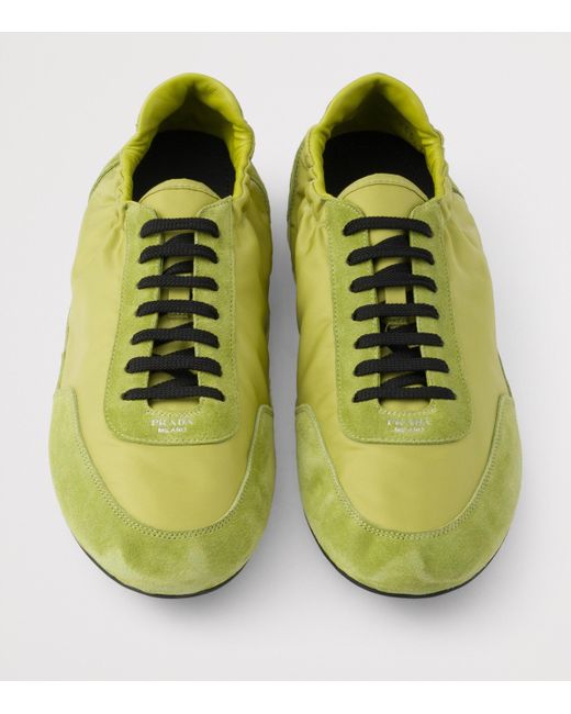Prada Green Re-Nylon And Suede Collapse Sneakers for men