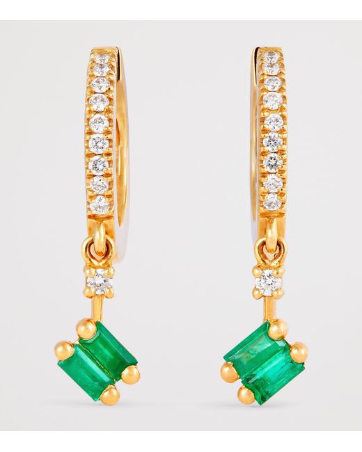 Suzanne Kalan Metallic Diamond And Emerald Classic Dangle Drop Huggie Earrings