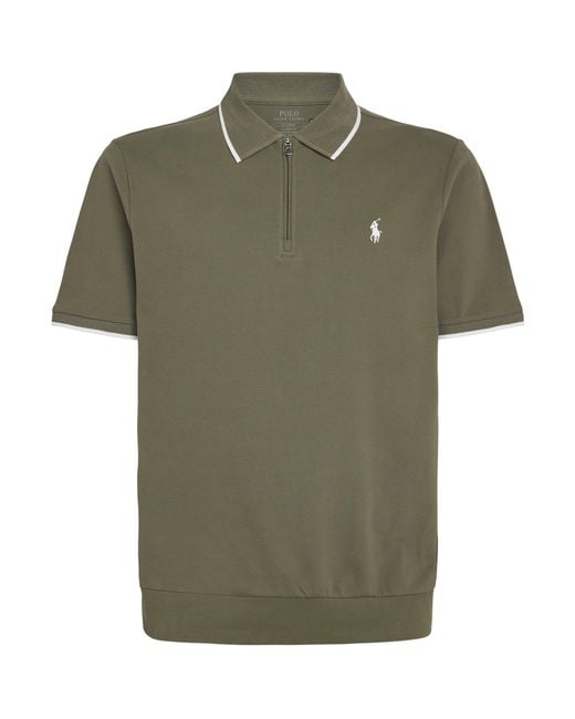 Polo Ralph Lauren Green Stretch-Cotton Zip-Up Polo Shirt for men