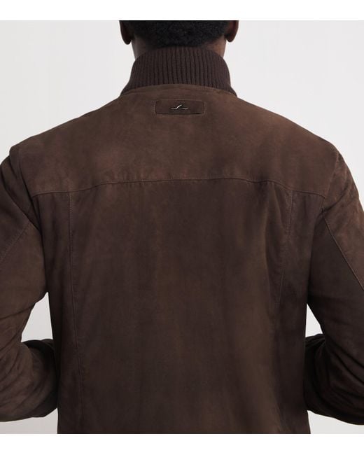 Paul & Shark Brown Aqualeather Suede Bomber Jacket for men