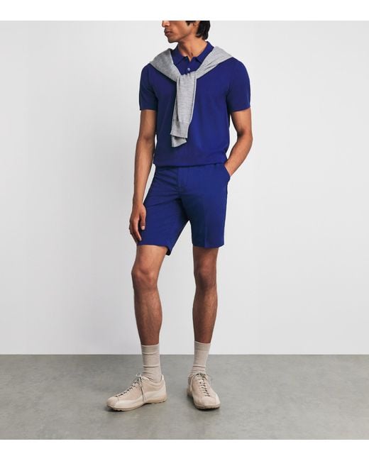 J.Lindeberg Blue Knitted Ridge Polo Shirt for men