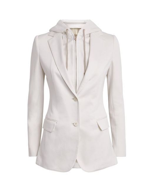 Eleventy White Cotton-Blend Hooded Blazer